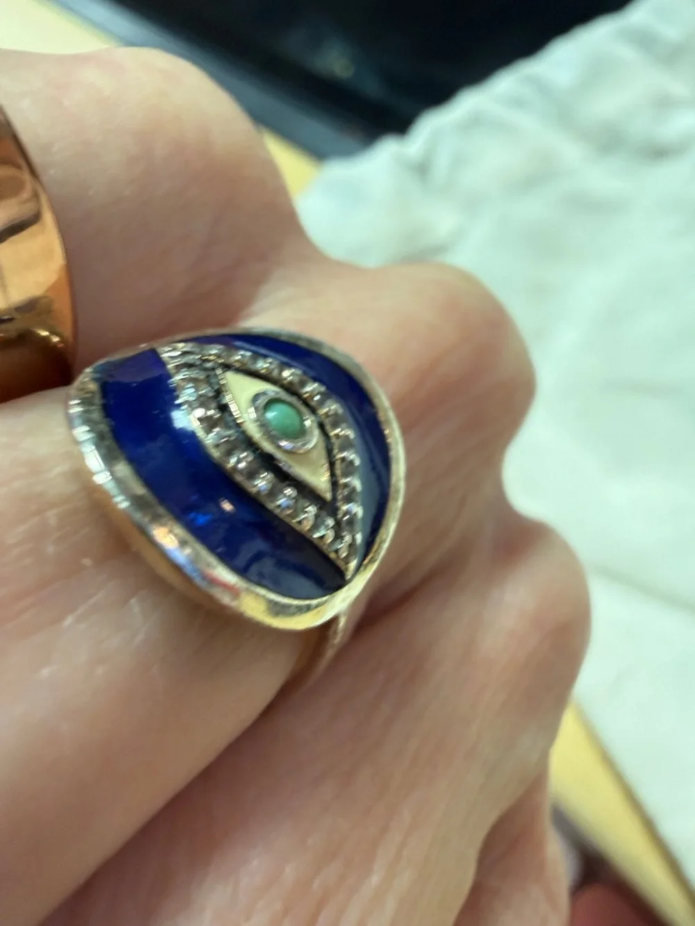 Gold Evil Eye Ring with Blue Enamel by Ross Simons size 7 - Picture 4 of 14